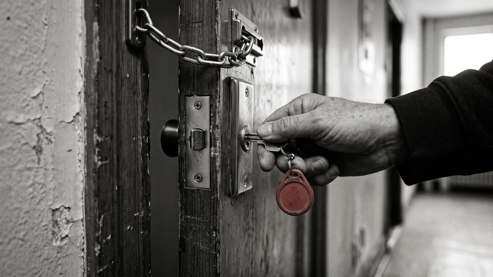 Locataire essayant une cle qui n'entre plus dans la serrure changee