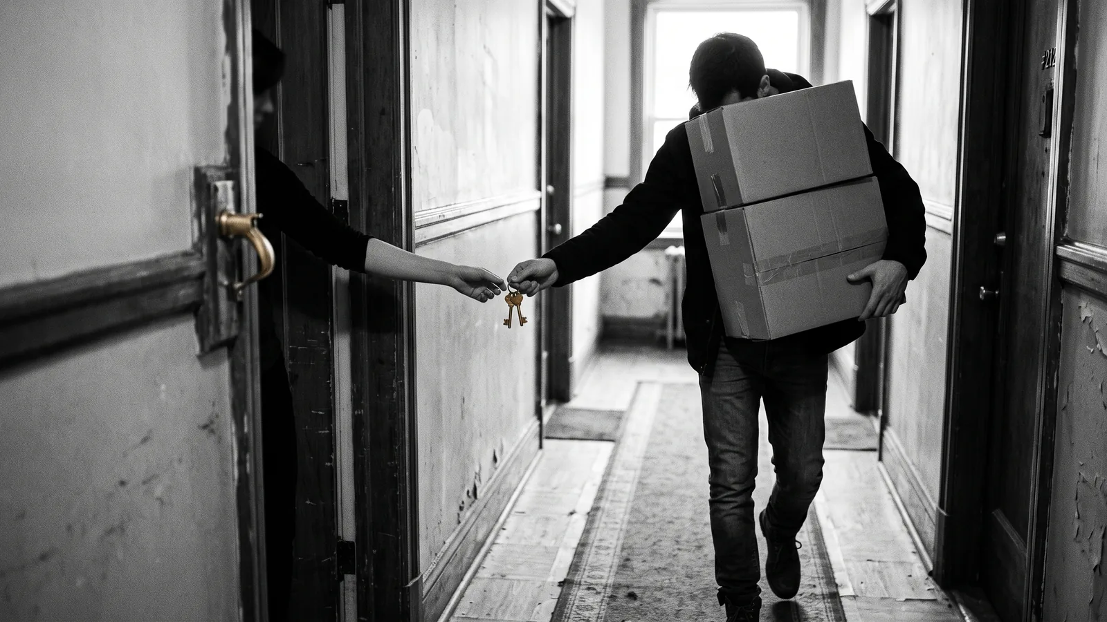 Personne transportant des boites, remise de cles finale d'un cash for keys