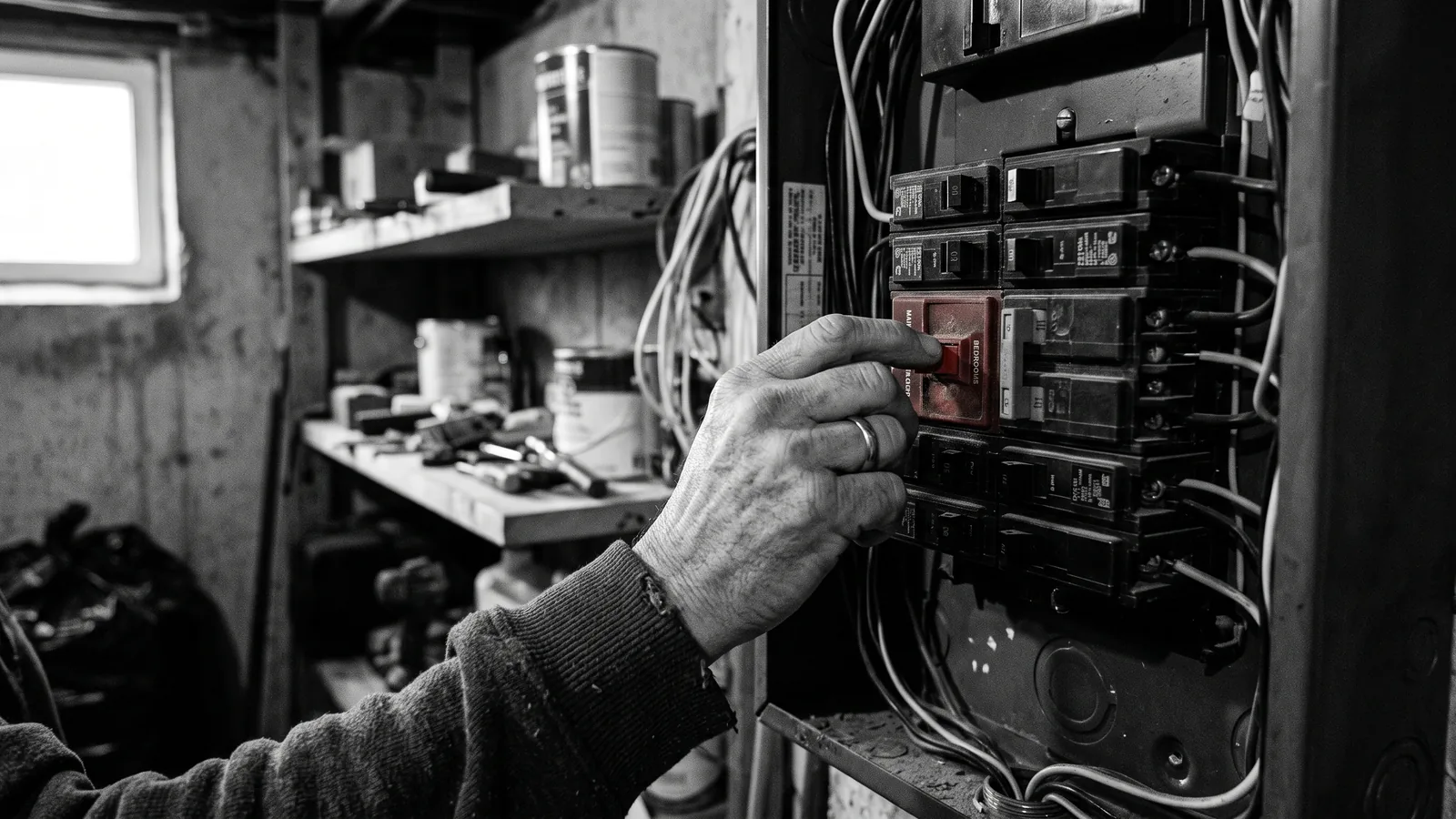 Main près du panneau électrique d'un immeuble, couper les services d'un locataire est illégal.