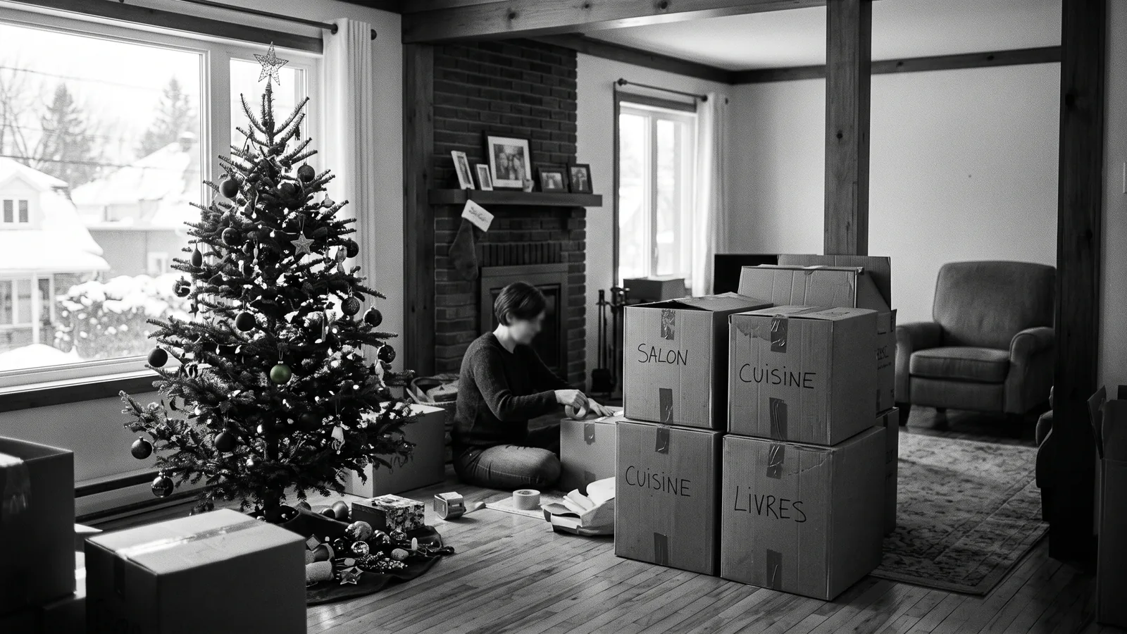Christmas tree and moving boxes, a holiday eviction over the break
