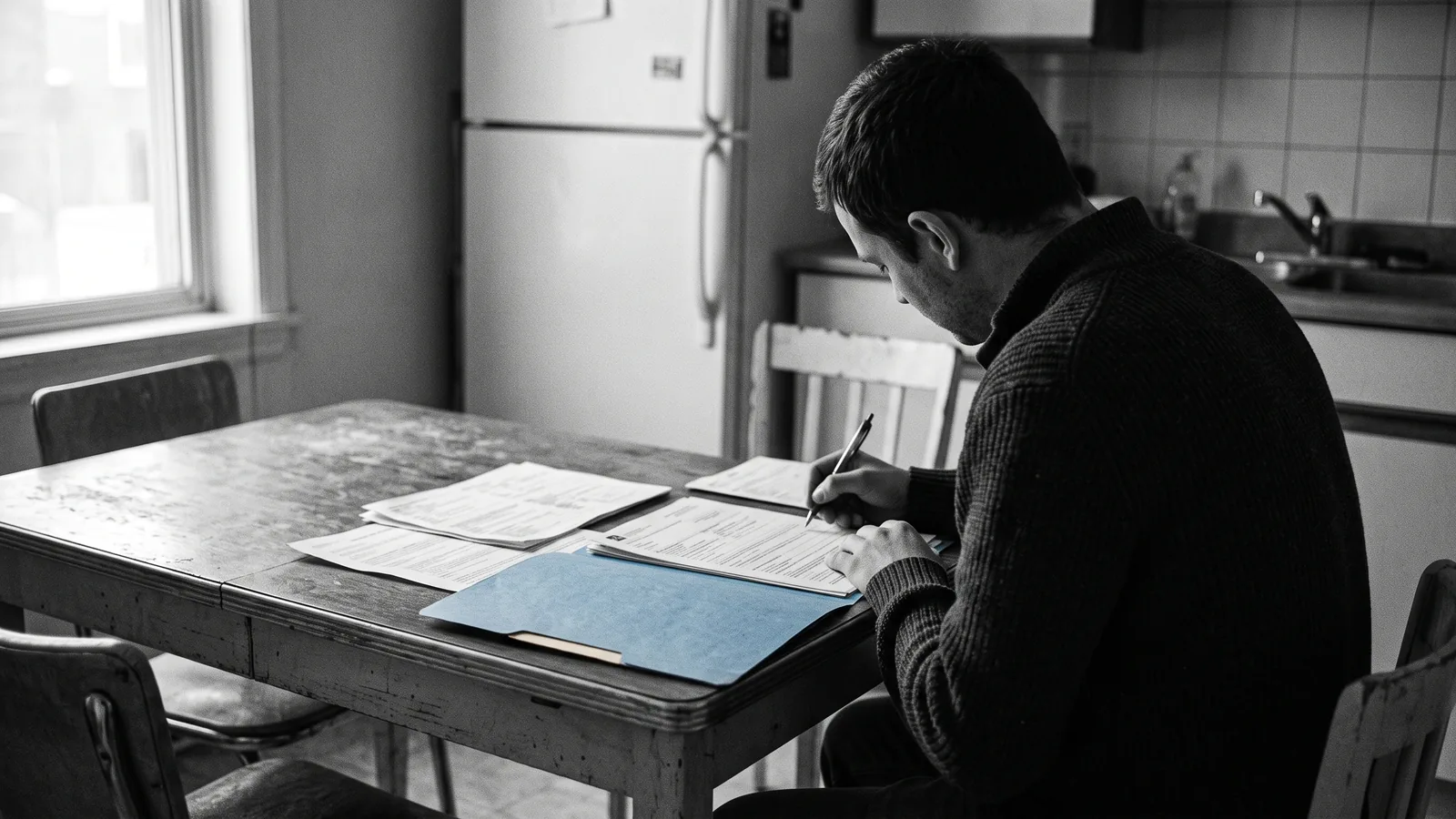 Tenant reviewing a lease and documents at a table: renovictions, repossessions and your rights