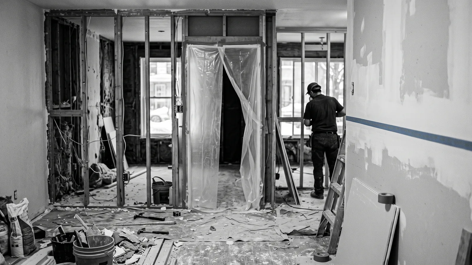 Appartement éventré en rénovation, illustrant les travaux majeurs et l'éviction au Québec