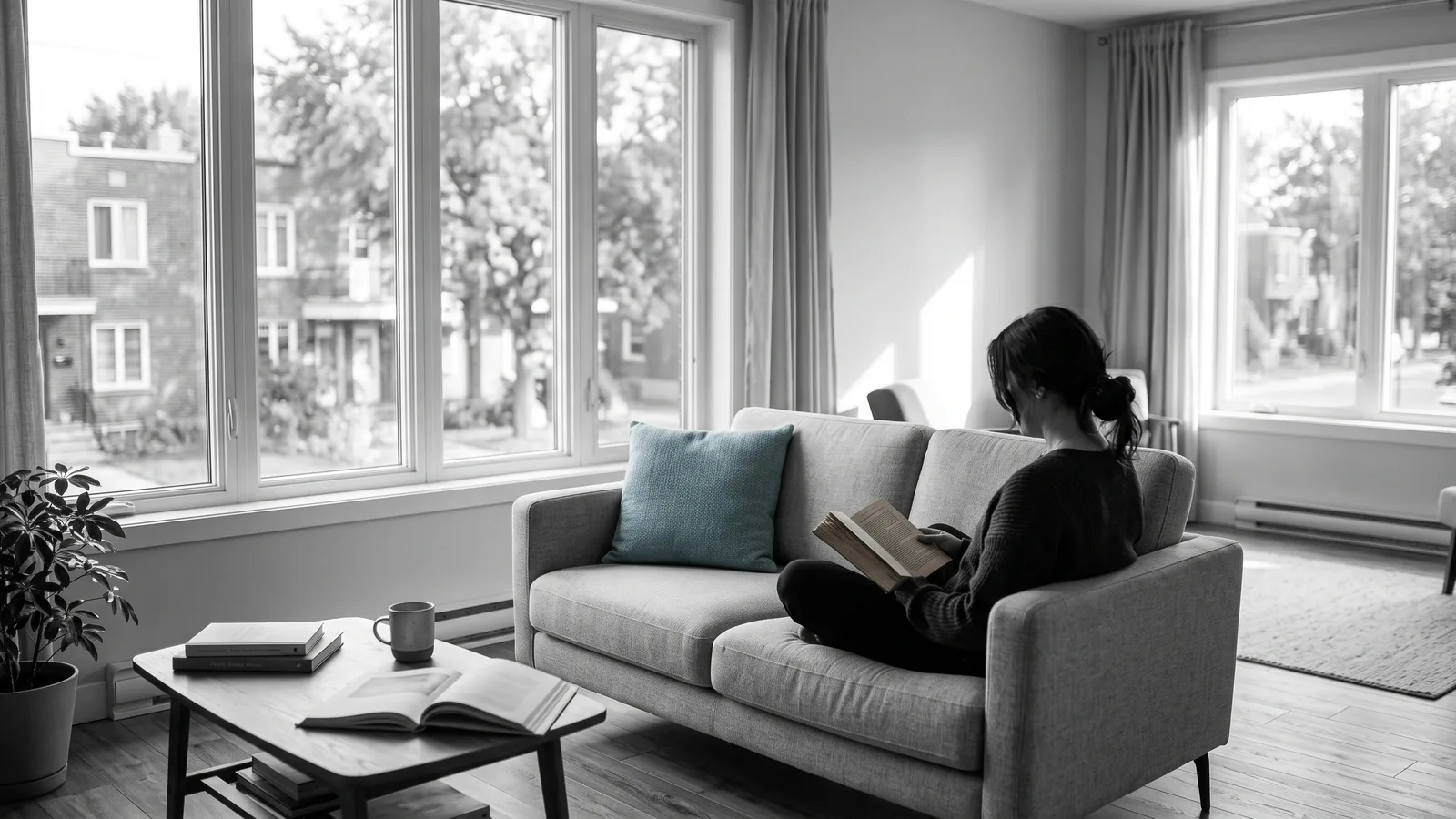 Salon spacieux et lumineux d'un appartement renove a Laval, optimisation de loyer